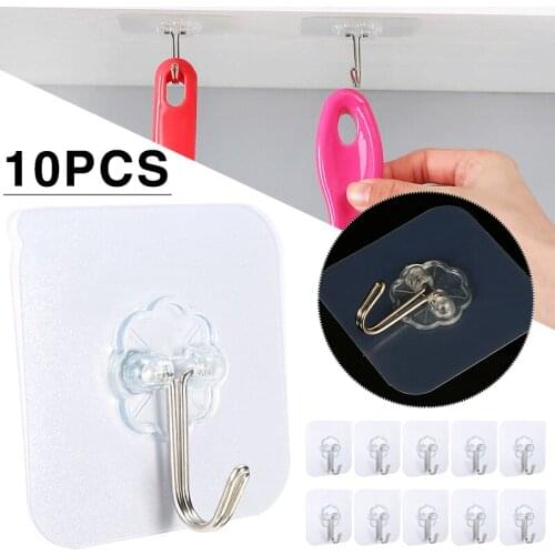 10Pcs Strong Self Adhesive Hangers High Quality Door Wall Hooks Sucker Traceless Hanger Household Storage Tools
