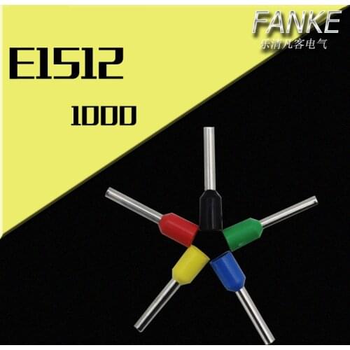 1000pcs/pack E1512 Wire connectors Insulated Cord End Terminal Bootlace Ferrules for 1.5mm2 12Pin of Length Brass tubes