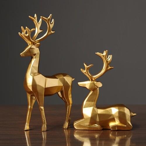 2pcs Sitting Standing Elk Deer Statue Ornament Nordic Christmas Decoration Figurine Geometric Resin Decoration For Home Office