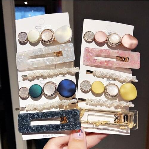 3PCS/Set Korean Acrylic Hair Clips For Women Hair Accessories Fashion Jewelry Simulated Pearl Hairpins Geometric Gold Barrettes