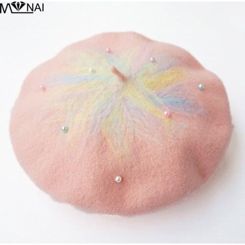 Berets For Women Handmade Pearl Cashmere Wool Felt Hat Creative Starry Vintage Painter beret Cute Fashion Autumn Winter Hats