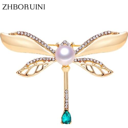 ZHBORUINI 2019 Natural Pearl Brooch Retro Dragonfly Pearl Breastpin Freshwater Pearl Jewelry For Women Birthday Gift Accessories