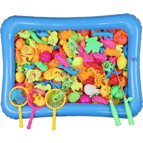 Child Magnetic Fishing Toy Set Inflatable Pool Rod Net Suit Play Water Baby Toys Fishing Game Outdoor Plastic Fish Toy For Kids