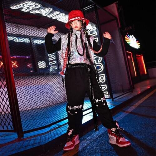 ChildrenS Day Hip Hop Dance Costumes For Kids Girls Silver Vest Loose Pants Hiphop Suit Jazz Performance Rave Clothes DN8871