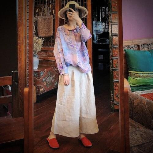 Women Loose Linen Wide Trousers Pants Ladies Loose Elastic Waist Wide Leg Pants Female 2021 Pants