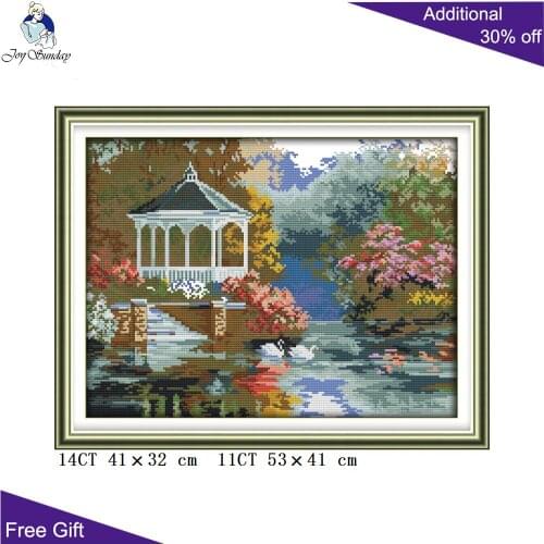 Joy Sunday Swan Lake Needlework F869 14CT 11CT Counted and Stamped Home Decor Swan Lake Needlepoint Embroidery Cross Stitch Kits