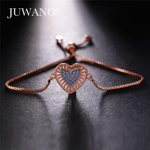 JUWANG 2020 NEW Fashion Cubic Zirconia Heart Style Chain Bracelet For Women Gifts Adjustable Copper Bracelet Bangles Jewelry
