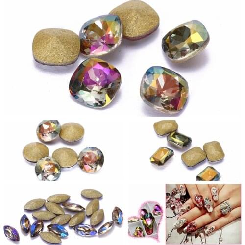 Nail Stones 50pcs Gray AB Color Glass Rhinestone For Nail Art Decorations Pointback Nail Stickers DIY Craft Art Stones