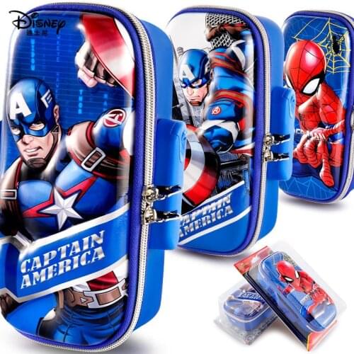 Spider-Man Captain America Stationery Box Boy Large Capacity Marvel Pencil Box Boy Elementary School Children Pen Bag Clutch Bag