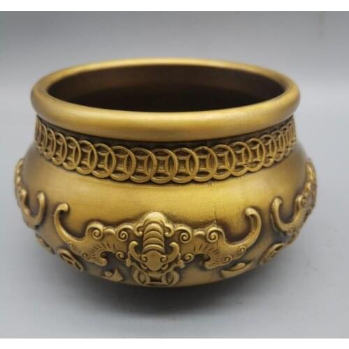 China brass archaize Five bats treasure bowl crafts statue