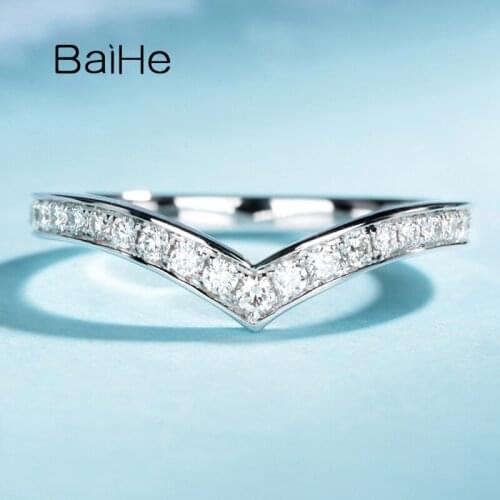 BAIHE Solid 14K White Gold 0.30ct H/SI Natural Diamonds кольца Women Fine Jewelry Wedding Gift Engagement Ring V Ring Guard ring