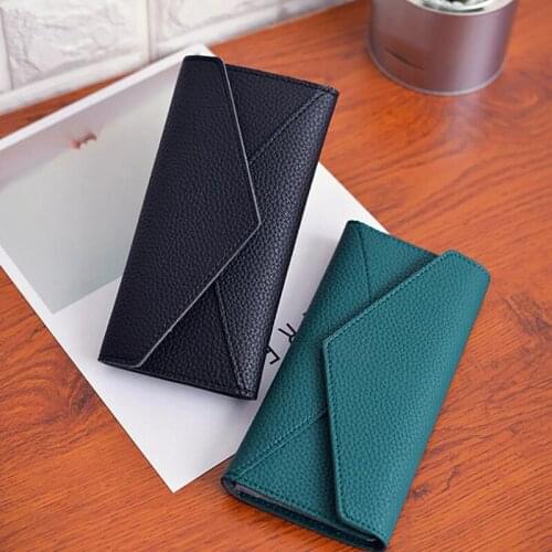 Solid Color 2Fold 4Colors Fashion Envelope Women Wallet Long Wallets PU Leather Wallet Long Ladies Clutch Coin Purse Wristlet