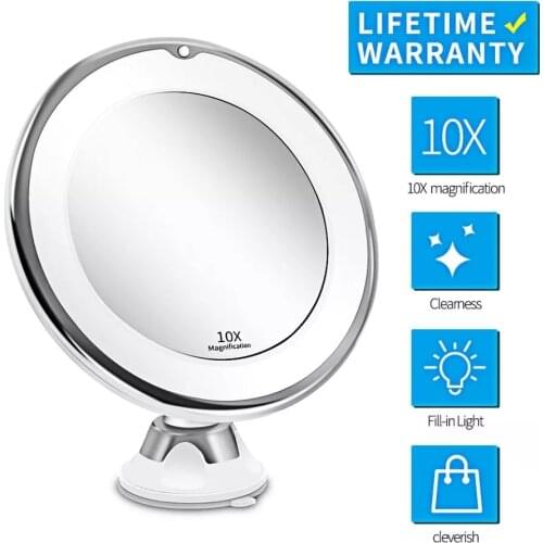Makeup Vanity Mirror With 10X Magnifying Mirrors LED Lighted Portable Folding Suction Cup Rotation Beauty Mirror Shaving Beard