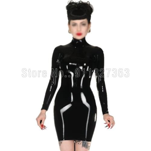 Natural Latex Catsuit Rubber Gummi Long Sleeves Short Skirts Sexy Fashion Dress Customized Back Zipper