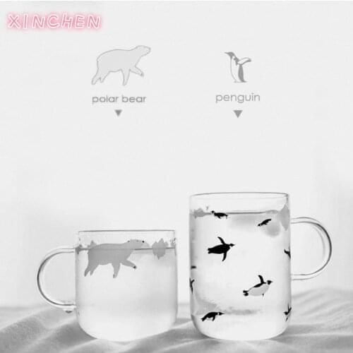 Creative Simple Water Cup Polar Style Handmade Glass Cute Cup Polar Bear Penguin Whale Sea Lion Mug Coffee Cup Borosilicate
