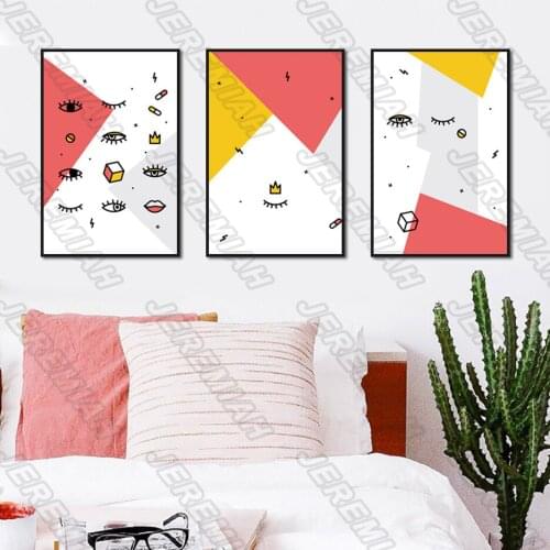 Cartoon Eyes Mouth Square Poster Nordic Style Art Canvas Print Painting Modern Living Room Decoration