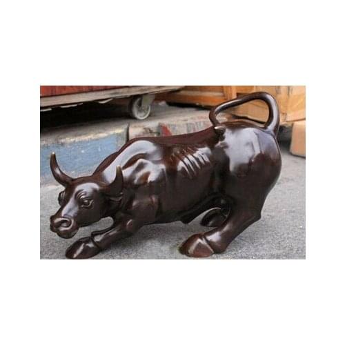 Copper Brass CHINESE crafts decor ation Asian 0 Large Bronze coffee Wall Street Bull OX Figure Statue 11"L