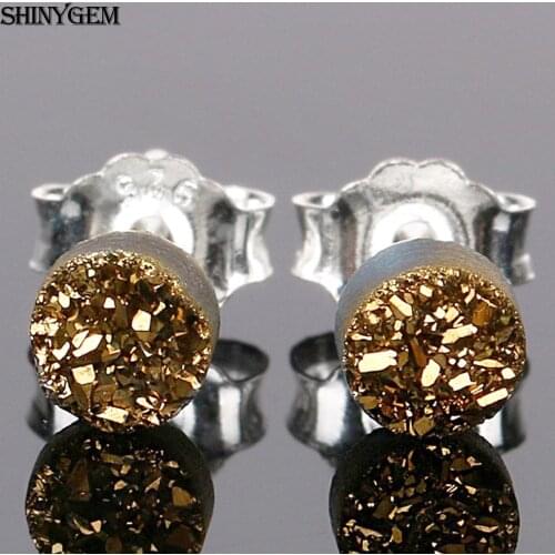 ShinyGem 4*4mm Cute Exquisite Round Natural Crystal Druzy Stud Earrings Charm Sparkling Small Gem Stone Earrings For Women Gift