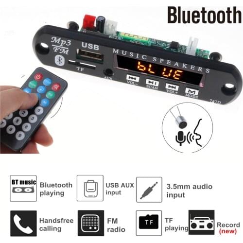 Bluetooth Handsfree Radio Mp3 Player 12V decoder Board Support Recording FM TF card AUX With MIC Car Speaker Modification