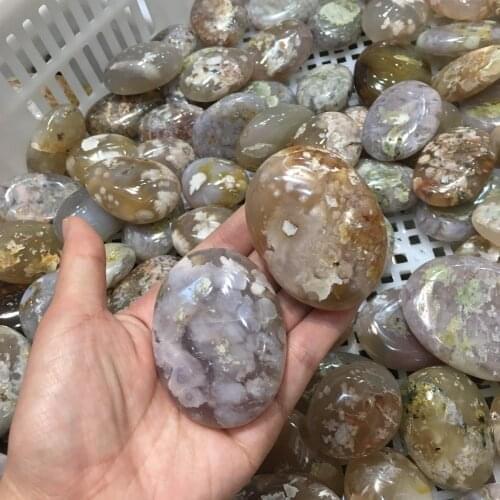 Natural agate stone cherry blossom agate crystal palm stone for healing