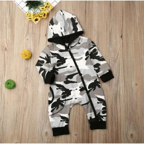 2021 The New Baby Boy Hooded Camouflage Romper Newborn Baby Camo Long Sleeve Warm Autumn Jumpsuit Outfit Boys Clothing