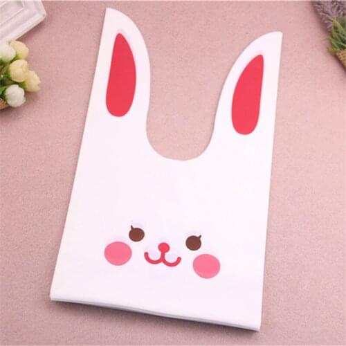 Wholesale 50pcs/lot 20x33cm Lovely Rabbit Ear Cookie Bags Large Plastic Wedding Candy Packaging Christmas Gift Bags