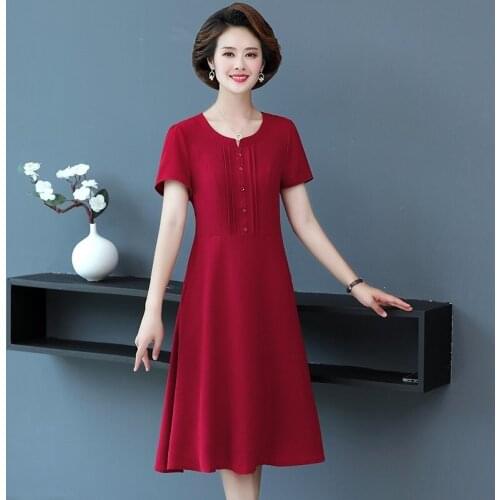 Women Middle-Aged Elderly Casual New Dresses Female Summer Dress Short Sleeves Pullover Thin 5XL Plus Size Clothes