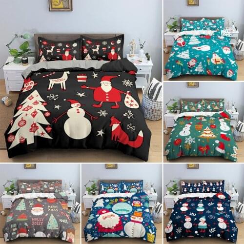 Christmas Bedding Set With Pillowcase Santa Snowman Elk Pattern Duvet Cover Cartoon Owl Bedclothes Comforter Cover/Quilt Cover