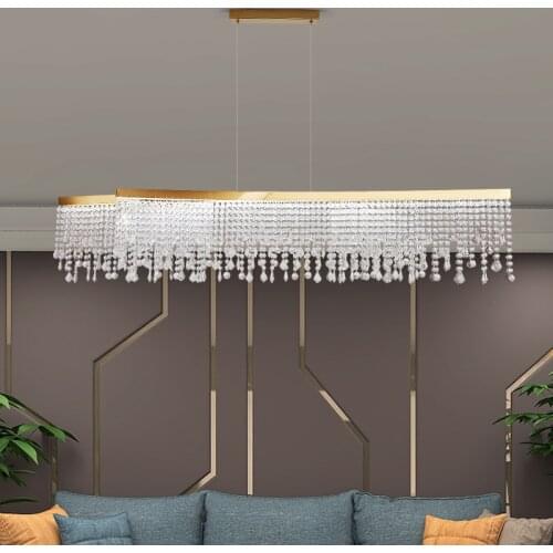 Modern gold chandelier rectangle chandeliers living room kitchen island ceiling crystal tassel lustre led light changable lamp