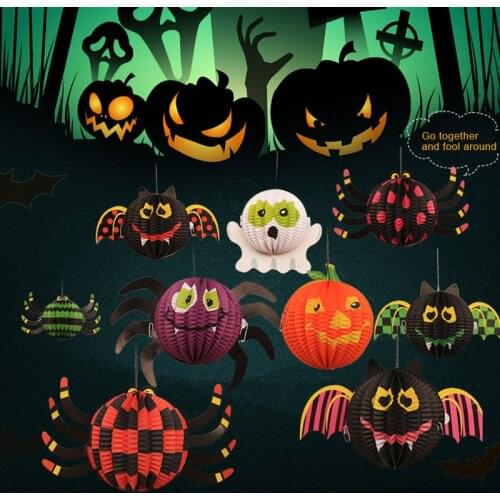 Halloween DIY Decorations Pumpkin Paper Lantern Spider Ornament Charm Bat Ghost Honeycomb Ball Bar Decor Bar Hanging Arrangement