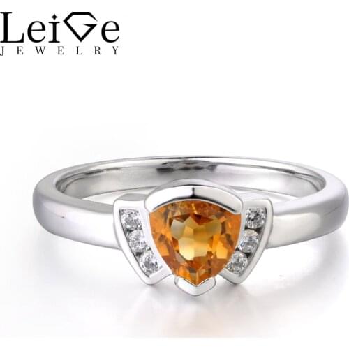 Leige Jewelry Yellow Color Natural Citrine Ring Wedding bands Trillion Cut Fine Jewelry Engagement Rings for Woman Career Style
