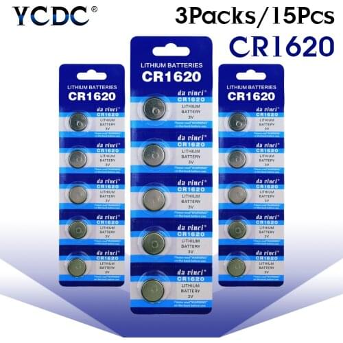 YCDC 15Pcs ECR1620 BR1620 LM1620 DL1620 CR1620 1620 3V Watch Coin Cell Battery Lithium Button Batteries Single Use