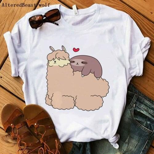 Sloth loves Alpaca shirt women sloth tshirt cartoon funny print short sleeve Tops female vogue casual harajuku cute clothes