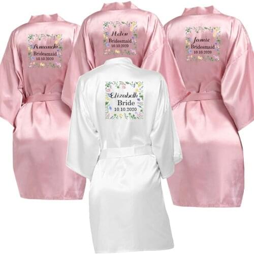 Bridesmaid Gift team bride Bridal Party Robes Satin Kimono Robes women short pajamas dressing gown