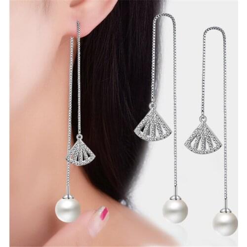 Earrings Balls Pearl New For Women Vintage Round Zinc Alloy Long Tassel Chain Stud Bohemian Style Gift Free Shipping
