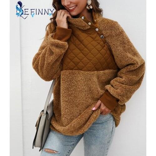 Women Winter Turtleneck Fleece Faux Fur Pullover Loose Long Sleeve Warm Wearing Autumn Casual Sweatshirt