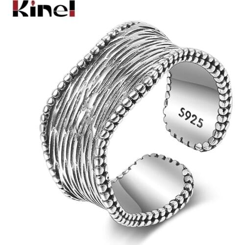 Kinel Authentic 925 Sterling Silver Stackable Ring Adjustable Ring Minimalist Fine Jewelry For Women Party Punk Accessories