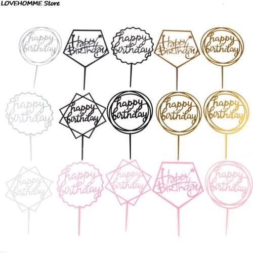 1PC Gold Silver Black Pink Acrylic Hand Writing Happy Birthday Cake Topper Dessert Decoration For Birthday Party Lovely Gifts