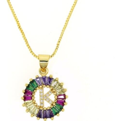 1 Pcs New Fashionable Rainbow Gold Micro Pave Rainbow CZ Cubic Zirconia A-Z Initials Letter Pendant Necklaces For Women Jewelry
