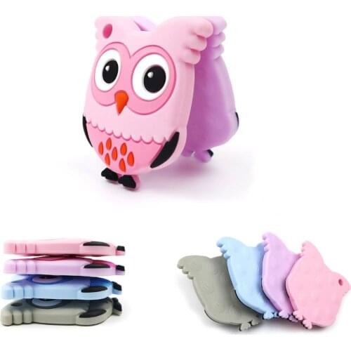 10pcs BPA Free Silicone Teether Cartoon Owl Teething Pendant DIY Necklace Chew Charms Baby Teething Gift Chewable Toys Gift