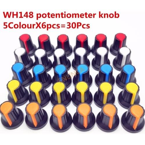 30pcs 5color WH148 potentiometer knob cap(copper core) 15X17mm 6mm Shaft Hole AG2 Yellow Orange Blue White Red 5color*6PCS=30PCS