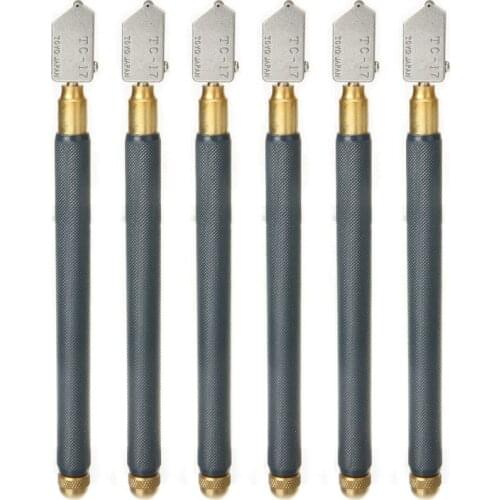 6Pcs TC-17 Oil Glass Cutter Metal Handle Diamond Straight Head Cutting Tool Pack