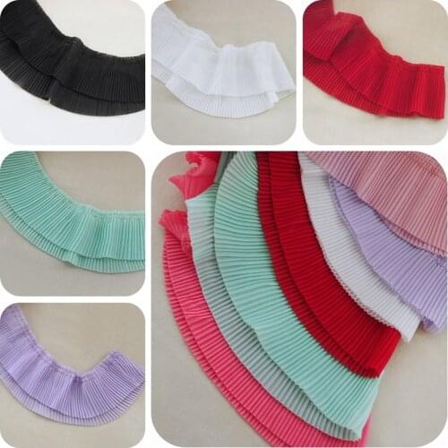 65mm 120D Chiffon Pleated Lace Ribbon DIY Apparel Sewing & Fabric Black White Red Pink Lace Trimming Dress Clothing Decoration