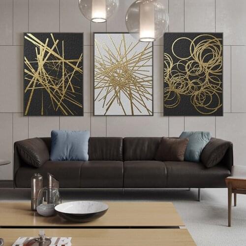 Abstract Home Decor Canvas 3 Set Black Golden Art Line Hd Prints Posters Painting Modern Wall Living Room Modular Picture Frame