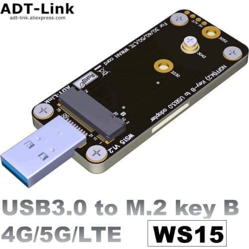 ADT-WS15 M.2 Key B To USB3.0 Type A Adapter for 3G/4G/5G/LTE/CDMA/ 2G GSM/ GPRS HSPA HSDPA HSUPA GPS UMTS EDGE 2042 3042 3052
