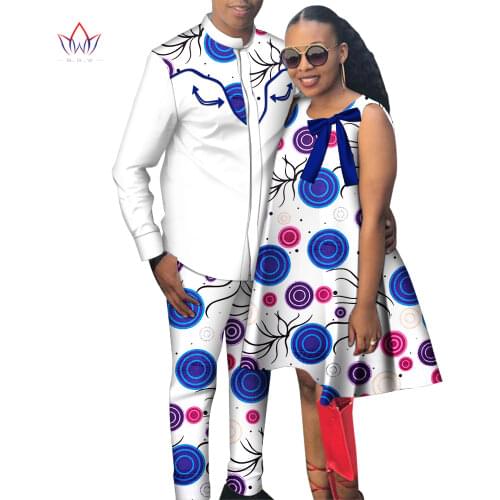 African Dresses For Couples 3 pcs Women dress And Men Dashiki Shirt Pant Set Match bazin rich Outfit Plus Size Clothes Wyq696