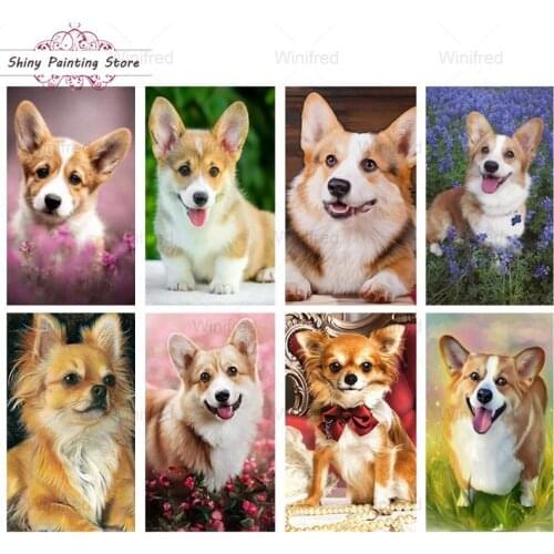 5D Diamond Painting Cute Corgi Chihuahua Dog Animal Pet Diamond Embroidery Rhinestone Home Decor Handmade Gift Cross Stitch Kit