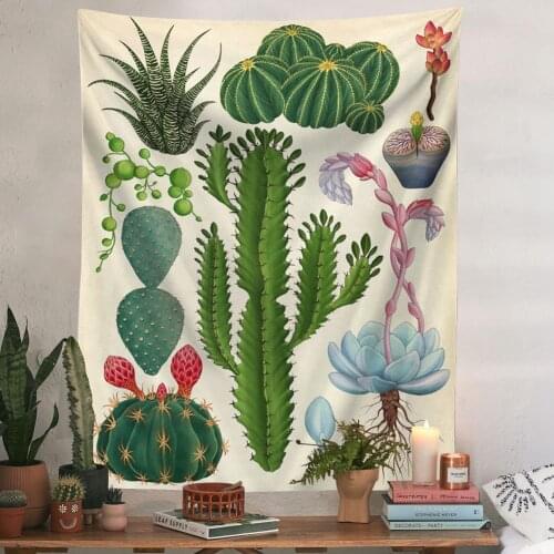 Botanical Tapestry Wall Hanging Plant Cactus Reference Chart Bohemian Tapestries Colorful Psychedelic INS Home Decor