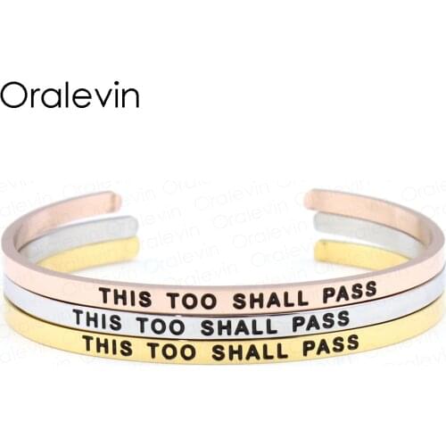 Stainless Steel THIS TOO SHALL PASS Engraved Positive Inspirational Cuff Bracelets Bangle Jewelry (3 Colors available)#LB847