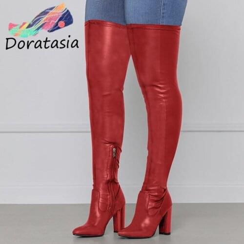 DORATASIA Mature Casual Women Boots Solid Zipper Over The Knee High Heel Boots Women 2021 New Arrival Eleagnt Sexy Women Shoes